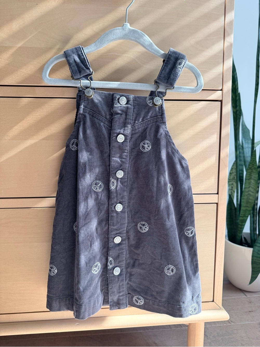 Rylee + Cru Gray Corduroy Button-Front Overall Dress